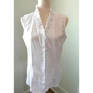 Brooks Brothers White Sleeveless Ruffle-Trim Button Down Shirt